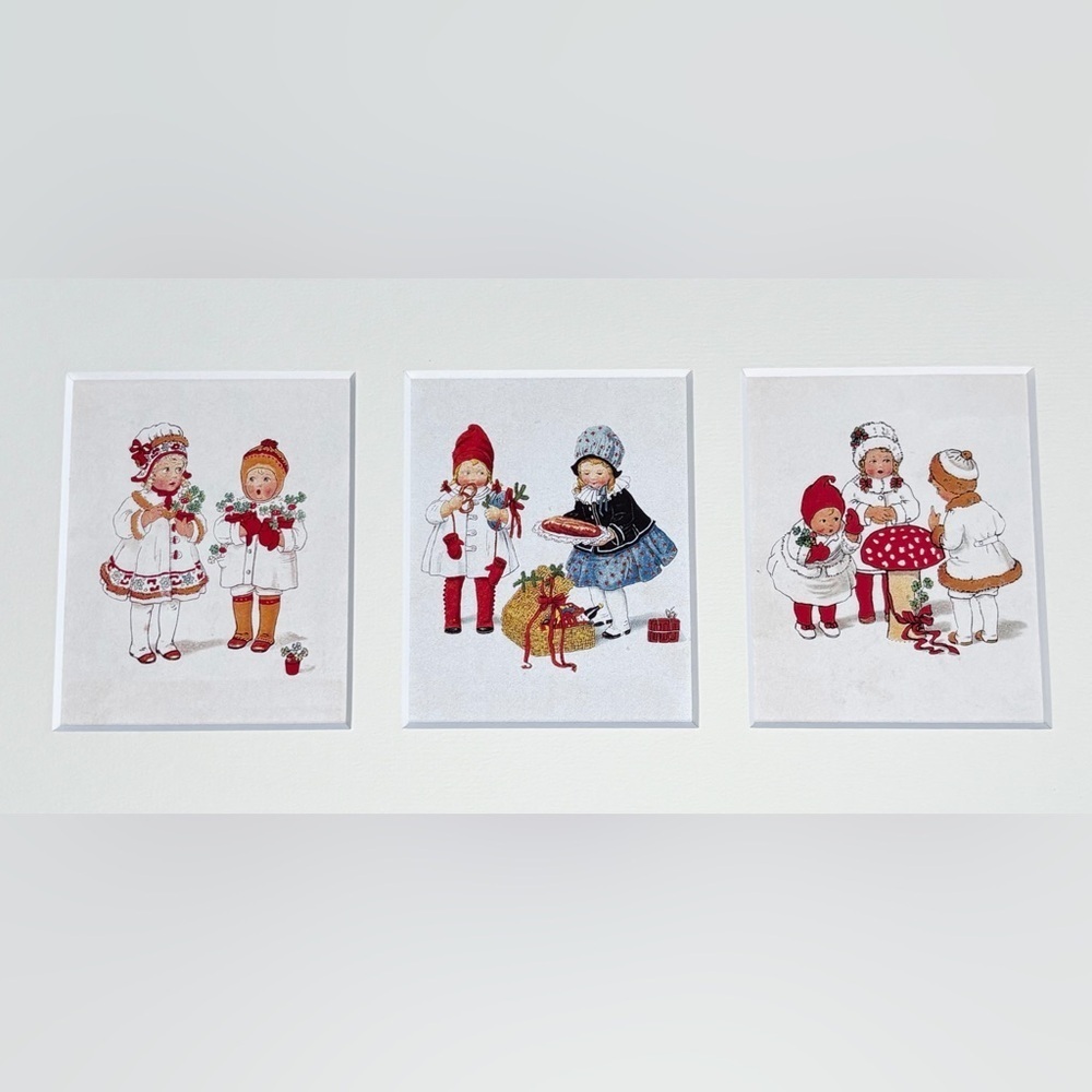 Vintage Lia Doring Children Kinder 3 Panel Matte Print Whimsical Winter Holiday